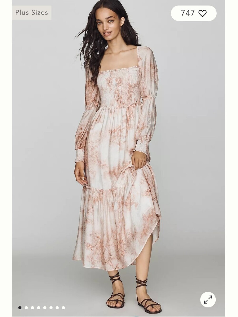 Anthropologie Smocked Square-Neck Maxi Dress in Blush Marble. NWT